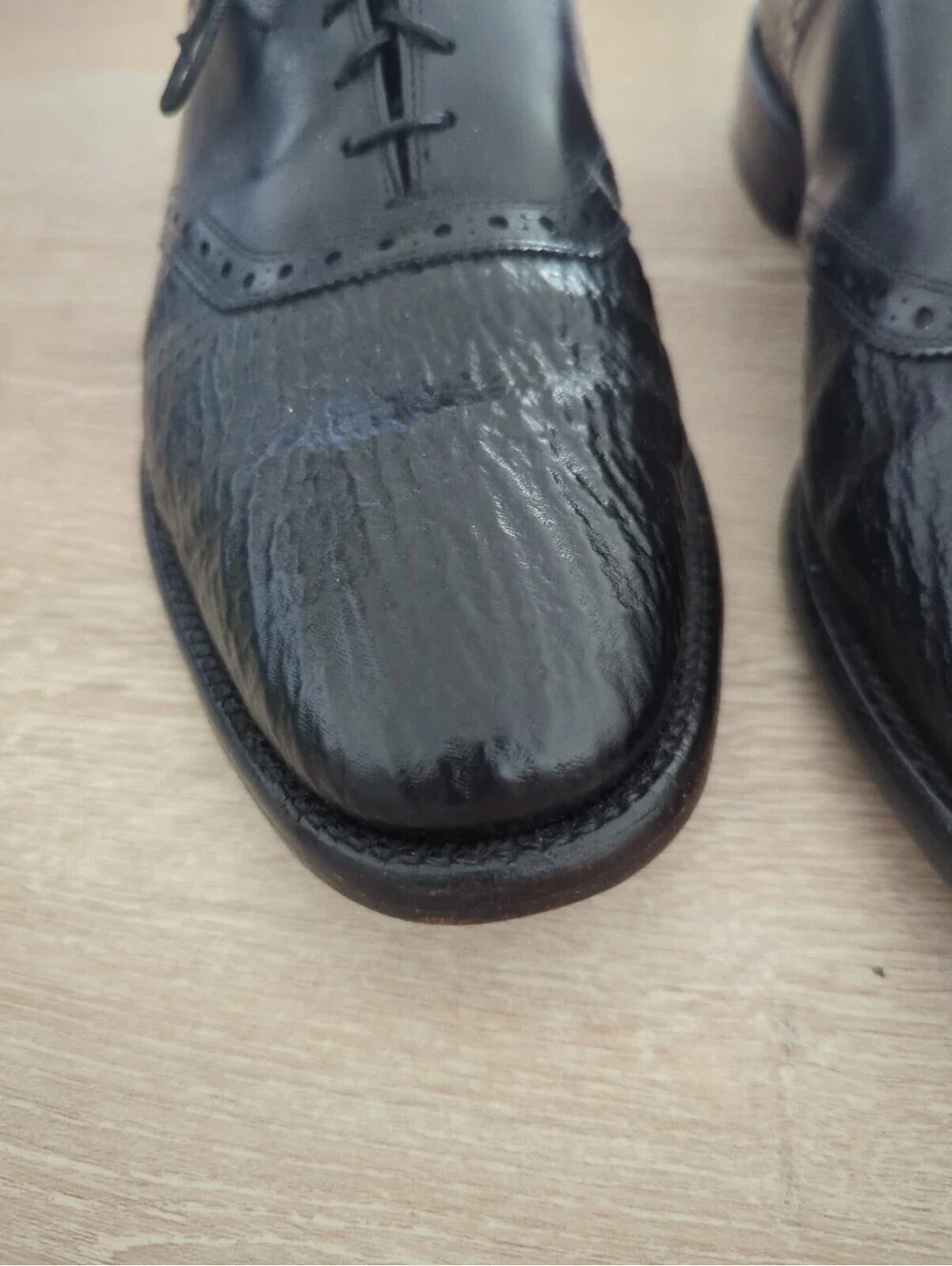 Mens Allen Edmonds Polo SHARKSKIN Rare Exotic Black Leather Size  12C 06761